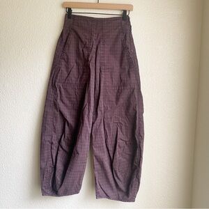 Oska Barrel Leg Cropped Check Pants Purple Lagenlook